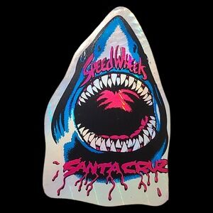 Vintage 80s Santa Cruz Speed Wheels Prism Foil Shark Skateboard Sticker NOS